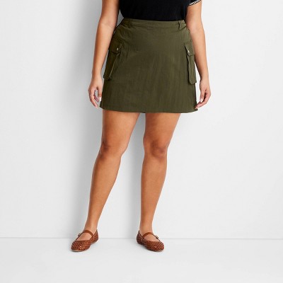 Women's Cargo Mini Skirt - Future Collective Dark Olive Green 3X