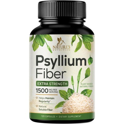 Psyllium Husk Capsules, Max Potency Dietary Fiber 1500mg, 100% Soluble Pills - 120 Capsules