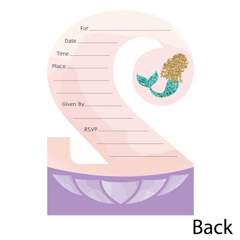 Big Dot of Happiness 2nd Birthday Let's Be Mermaids - Shaped Fill-in Invitations - Second Birthday Party Invitation Cards with Envelopes - Set of 12, 3 of 6