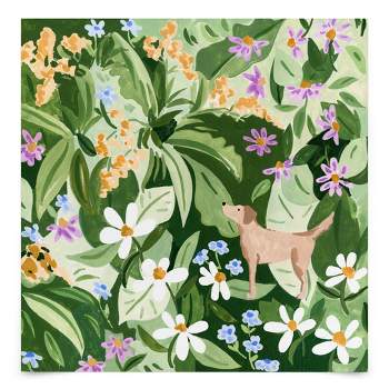 Americanflat Botanical Wall Art Room Decor - Dog And Flowers by Sabina Fenn