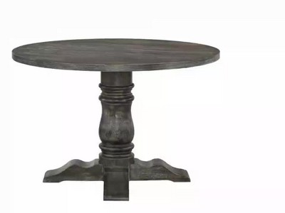 Empire Column Farmhouse Round Dining Table in Weathered Gray