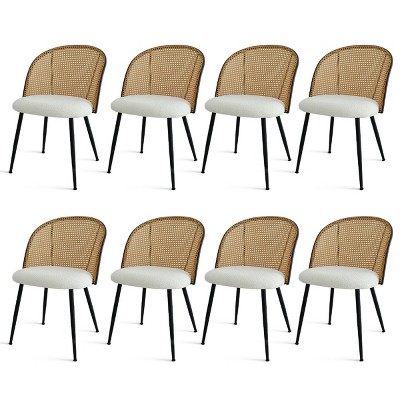 Jules Mesh Rattan Backrest Dining Chair Set of 4 with Black Metal Base,Armless Kitchen Chairs with Upholstered Bouclé Fabric-Maison Boucle