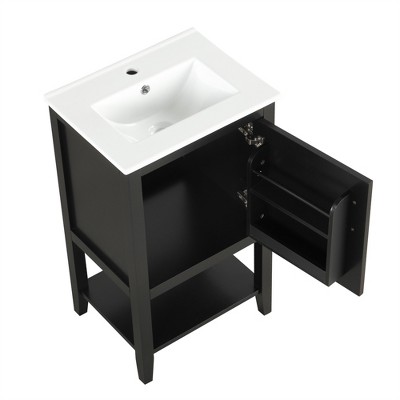 Vynxaria 20" Black Bathroom Vanity with Sink and Soft Closing Door