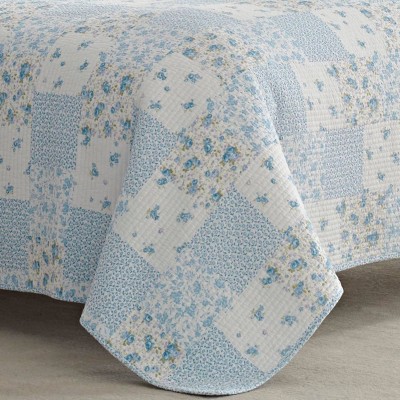 Kenna Blue Twin Cotton Reversible Quilt Set