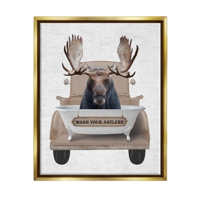 Stupell Industries Wash Your Antlers Truck Framed Floater Canvas Wall Art