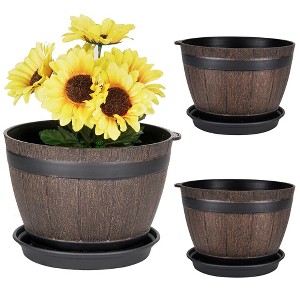 VECELO Plant Pots with Tray, Flower Pots with Drainage Holes & Saucer, Plastic Barrel Planters for Indoor & Outdoor Garden - 1 of 4