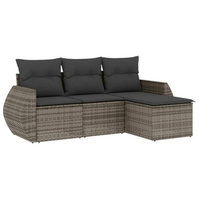 vidaXL 4 Piece Patio Sofa Set with Cushions Gray Poly Rattan