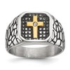 Chisel Stainless Steel Antiqued and Polished Yellow IP-plated with Cubic Zirconia Cross Signet Ring - 2 of 4