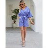 Rompers for Women 2023 Summer Casual V Neck Short Jumpsuits Belted Wrap Flared Half Sleeve Waist Tie Romper - 4 of 4