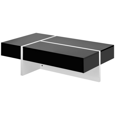 Lirago 45.2x25.5x13.7in Modern High Gloss Rectangle Coffee Table Large Drawer Black White Design  Center Table for Living Room Sofa Chairs