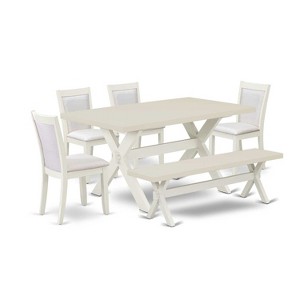 HomeStock 6-Piece Rectangle Wire Brushed Linen White Finish Solid Wood Top Dining Table with 1-Bench, 4-Chairs - 1 of 4