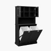 Homy Casa Tall Bathroom Cabinet with Upper Storage Shelves and Dual Tilt-Out Laundry Hampers, Black - 3 of 4
