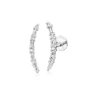Pure Collection by Ross-Simons 0.10 ct. t.w. Diamond Flat-Back Ear Climbers in Sterling Silver - 1 of 4