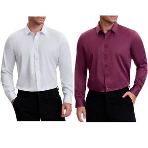 INSPIRE CHIC Men's Point Collar Long Sleeves Button Down Solid Formal Dress Shirts 2 Packs - 1 of 4