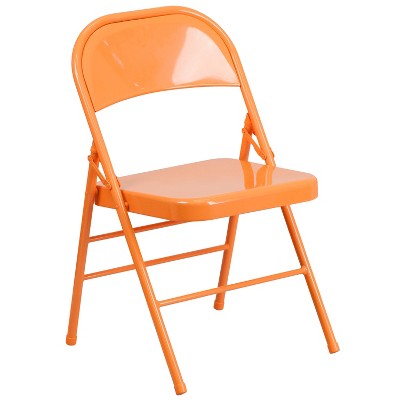 Orange Marmalade Metal Folding Chair with Triple Braced Legs