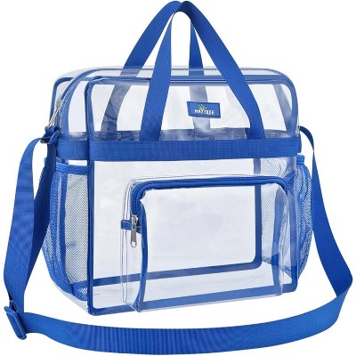 Transparent multifunctional handbag,crossbody bag with large capacity,portable travel bag,front compartment,double-sided mesh pockets