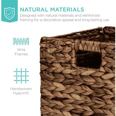 Espresso Handwoven Hyacinth Storage Baskets with Cut-out Handles, Set of 5