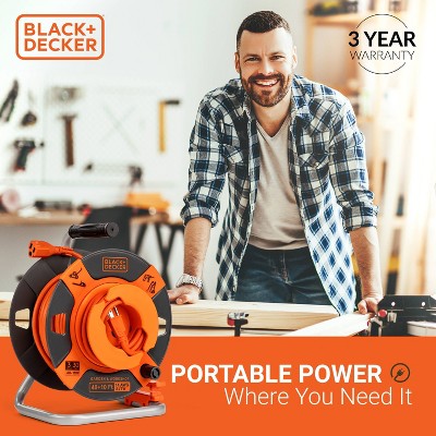 Black and Orange 50ft Retractable Garden Extension Cord Reel