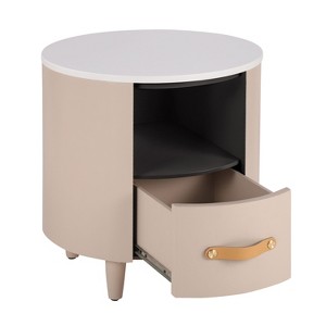 CAVINAS Round Nightstand with Storage Drawer, Modern Bedside Table with 1 Open Shelf, End Table with Curved Design for Bedroom - 1 of 4