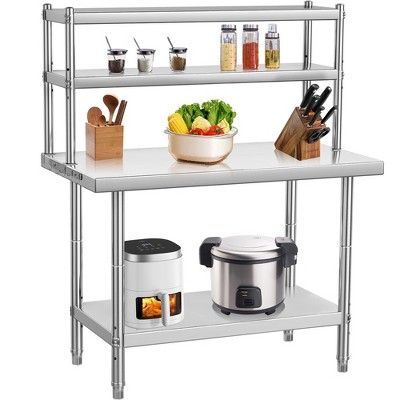 WhizMax Stainless Steel Work Table with Overshelves,Heavy Duty Commercial Food Prep Worktable