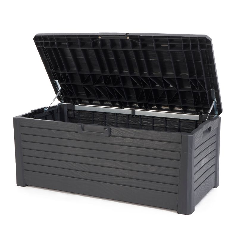 Toomax Florida UV Resistant Lockable Deck Storage Box Bench for Outdoor Pool Patio Garden Furniture & Indoor Toy Bin Container, 145 Gal (Anthracite), 4 of 7