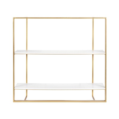 Gold and White Modern Floating Wall Shelf with Wooden Tiers