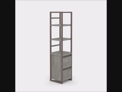 72" Mystic Oak Narrow Bookcase with Metal Frame and Drawers