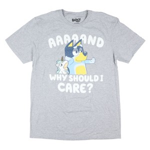 Seven Times Six Bluey Shirt Mens Why Should I Care Unicorse Adult Short Sleeve T-Shirt Grey - 1 of 3