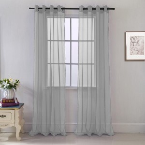 RT Designers Collection Cara One Sheer Grommet Light Filtering Curtain Panel 54" x 90" Grey - 1 of 3