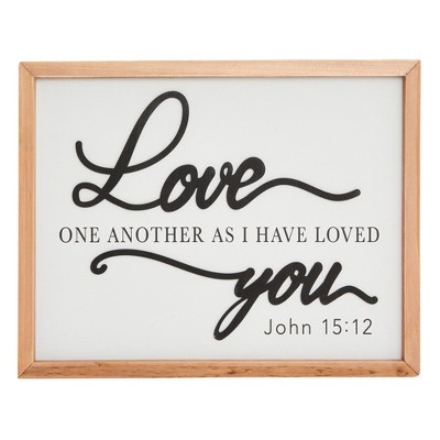 Faithful Finds Wooden Farmhouse Christian Wall Decor Sign, John 15:12 Bible Verse, Love One Another As I Have Loved You (12 x 15 In)