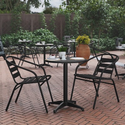 Black Aluminum 2-Person Round Outdoor Table Set with Slat Back Chairs