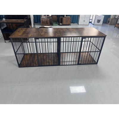 Dog Crate Furniture, Large Dog Kennel Indoor with 2 Adjustable Bowls, Heavy Duty Dog Crate for Large Dogs