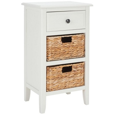Everly Rectangular White Wood and Metal Side Table with 3 Drawers