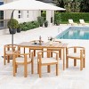 7 PCS Rustic Style Patio Dining Set, Dining Set with Armrest Chairs, Upholstered Dining Chair with Acacia Wood Frame and Cushion-Coolbibila - 2 of 4