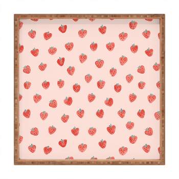 Emanuela Carratoni Strawberries on Pink Square Bamboo Tray - Deny Designs