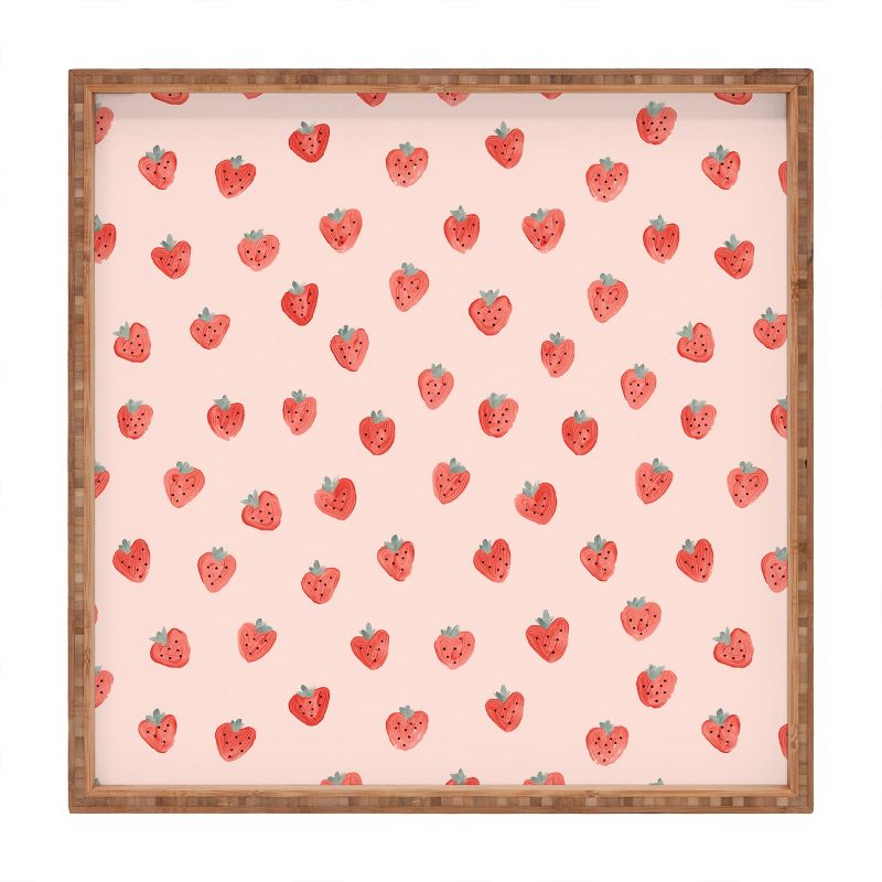 Emanuela Carratoni Strawberries on Pink Square Bamboo Tray - Deny Designs, 1 of 3