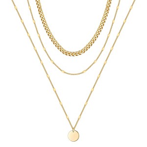 Turandoss 18K Gold Layered Necklaces for Women - Disc Pendant Necklace with Cuban Chain, Gold Jewelry for Women, Christmas Gifts, 14+2/18+2/20+2In - 1 of 4