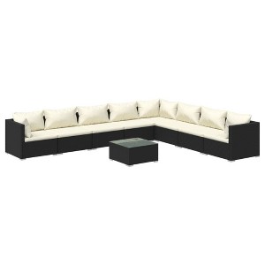 vidaXL 9-Piece Patio Lounge Set with Cushions, Black Poly Rattan, Water-Resistant, Modular Design, Comfortable Seating for Outdoor Living Space - 1 of 4