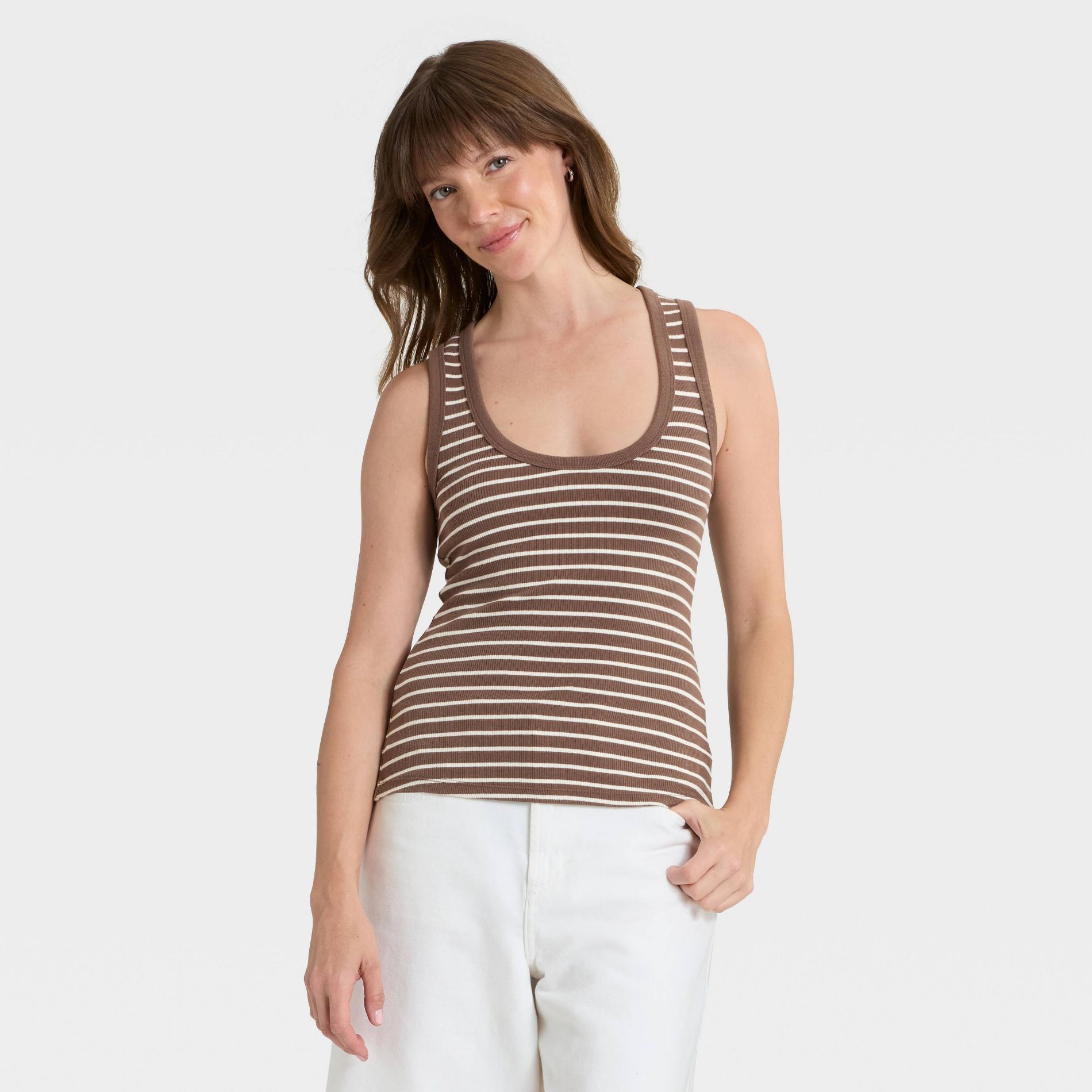 Women's Slim Fit Tank Top - Universal Thread™ Brown Striped M