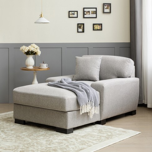 Modern Chaise Longue Sofa Upholstered Linen Sofa 3-Seater Sofa in Steel Legs