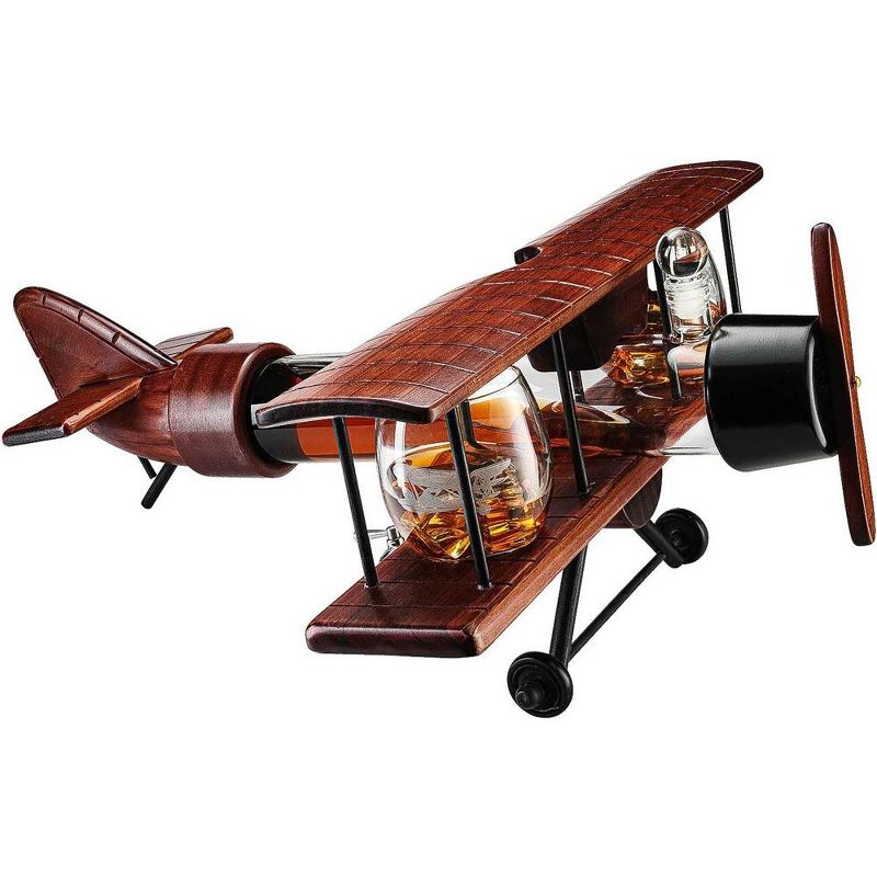 The Wine Savant Airplane Design Whiskey & Wine Decanter Set Includes 2 Airplane Design Drinking Glasses, Unique Home Bar Decor - 1000 ml, 3 of 5