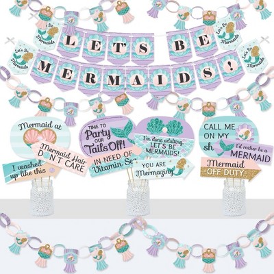 Big Dot of Happiness Let's Be Mermaids - Banner and Photo Booth Decorations - Baby Shower or Birthday Party Supplies Kit - Doterrific Bundle