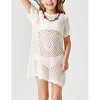 Girls Swim Cover Up Crochet Bathing Suit Cover Ups Short Sleeve Summer Beach Dress - 3 of 4