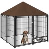 Outdoor Dog Kennel with Roof 59'' Heavy Duty Pet Playpen with Rotating Feeding Bowls Weather Resistant Canopy for Backyard - LAOTIES - 3 of 4