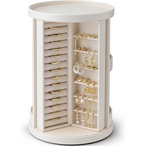 360°Rotating Vertical Jewelry Organizer with 6 Necklace Hooks, Open Ring Display Storage - 1 of 4