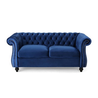 Somerville Traditional Chesterfield Loveseat Navy -Christopher Knight Home