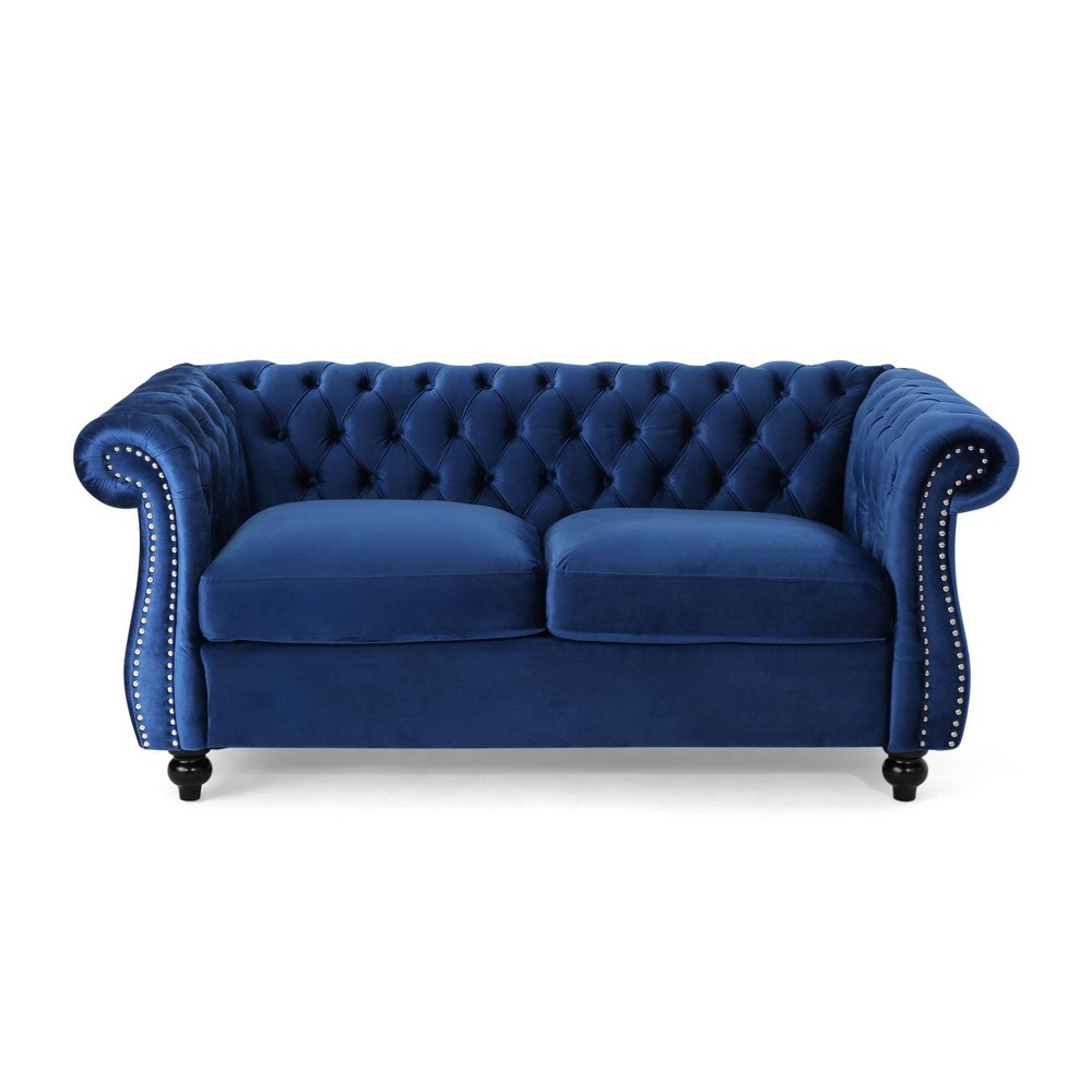 Photos - Sofa Somerville Traditional Chesterfield Loveseat Navy -Christopher Knight Home