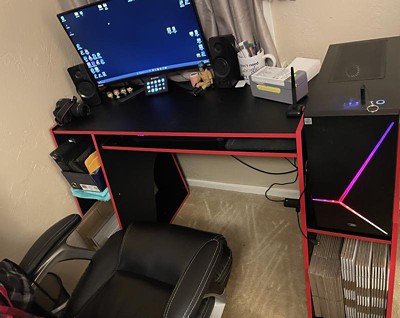 Office Gaming Desk for Multiple Monitors, Black/Red