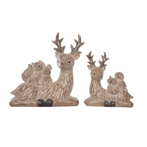 Transpac Resin 11 in. Brown Christmas Laying Woodland Texture Deer Figurine Set of 2 - 1 of 4