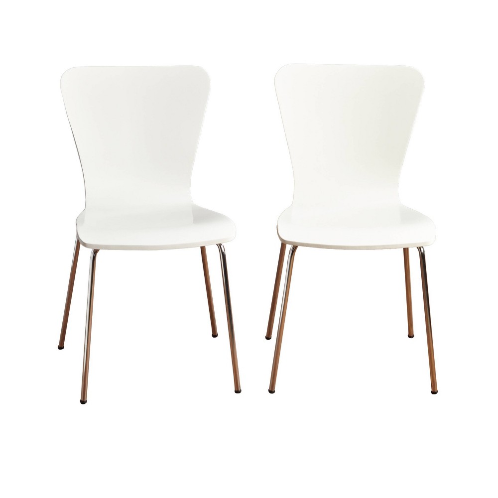 Set of 2 Pisa Modern Bentwood Dining Chairs White - Buylateral: Chrome-Plated Legs, Stackable Design